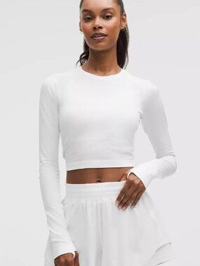 Lululemon Swiftly Tech Cropped Long Sleeve White Shirt Size 6 Athletic Gym Fit